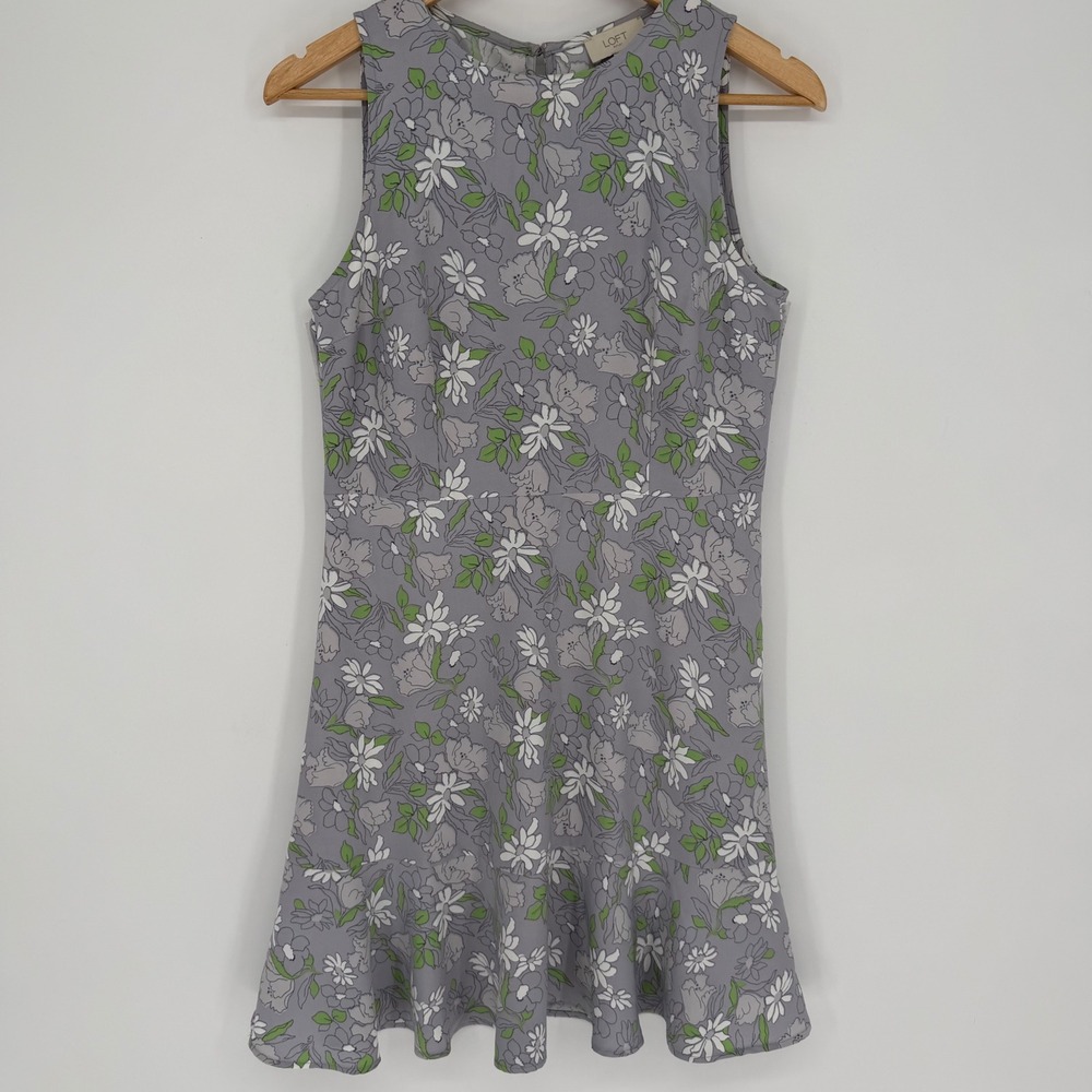 LOFT Outlet Womens‎ Purple Floral Sleeveless Ruffle Hem Fit Flare Dress Size 4
